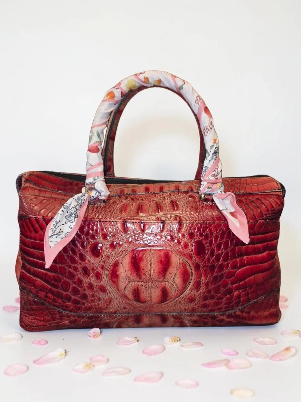 Brahmin Red Crocodile-Embossed Leather Satchel/Crossbody Bag - GUC